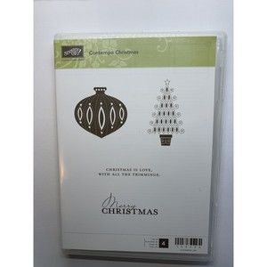 Stampin Up CONTEMPO CHRISTMAS Stamp Set Tree Ornament Merry RETIRED